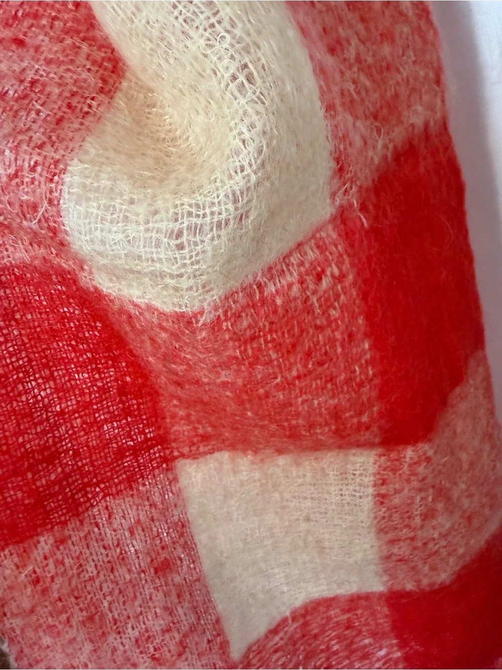 Vintage Red and Cream Check Wool Scarf